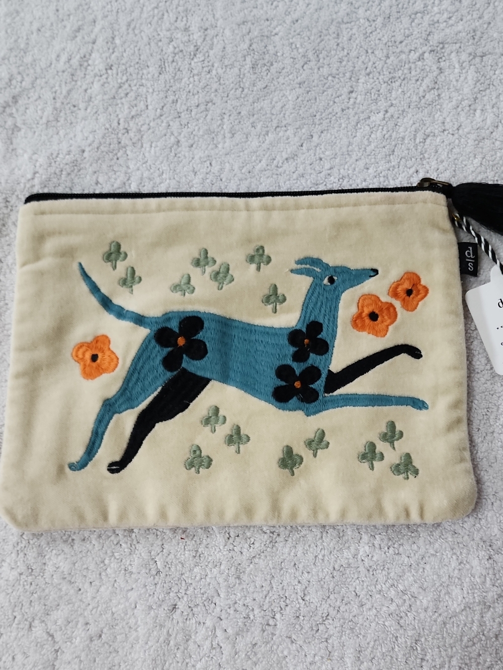 Danica Studio Embroidered Dogwood Makeup Pouch New